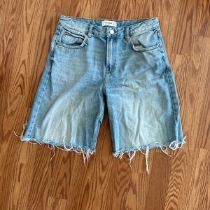 Pull&Bear Blue Jean Shorts Distressed Raw Hem